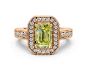 Milgrain Halo Engagement Ring Setting for Fancy Yellow Emerald Cut Center with Pave Band and Prong Head in Rose Gold