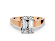 Solitaire Engagement Ring Setting for Emerald Cut Center with Tapered Split Shoulders and Prong Head in Rose Gold