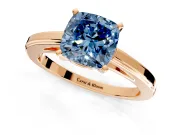Solitaire Engagement Ring Setting for Fancy Blue Cushion Cut Center with Flat-Sided Plain Band and Prong Head in Rose Gold