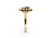 Cluster Halo Engagement Ring Setting for Fancy Blue Oval Center with Milgrain Bezel Accents and Prong Head in Yellow Gold