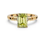 Solitaire Engagement Ring Setting for Fancy Yellow Emerald Cut Center with Beaded Shoulders and Prong Head in Yellow Gold