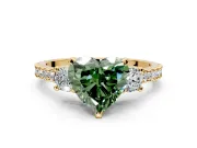 3 Stone Engagement Ring Setting for Fancy Green Heart-Shaped Center with Round Cut Side Accents and Prong Head in Yellow Gold