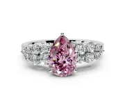 Cluster Engagement Ring Setting for Fancy Pink Pear-Shaped Center with 2-Row Shoulder Clusters and Prong Head in White Gold