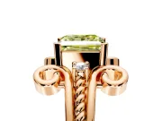 Solitaire Engagement Ring Setting for Fancy Yellow Princess Cut Center with Twisted Band and Scroll Prong Head in Rose Gold