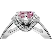 Solitaire Engagement Ring Setting for Fancy Pink Cushion Cut Center with Wide Band, Pave Collar and Prong Head in Sterling Silver