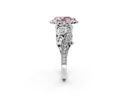 Milgrain Halo Engagement Ring Setting for Fancy Pink Pear-Shaped Center with Shoulder Bezels and Prong Head in Sterling Silver