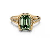 Solitaire Engagement Ring Setting for Fancy Green Emerald Cut Center with Accented Split Shank and Prong Head in Yellow Gold