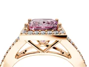 Halo Engagement Ring Setting for Fancy Pink Princess Cut Center with Pave Split Shank and Prong Head in Rose Gold