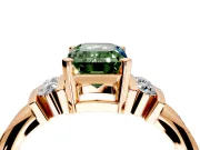 Solitaire Engagement Ring Setting for Fancy Green Emerald Cut Center with Grooved Bar Accent Band and Prong Head in Rose Gold
