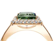 Halo Engagement Ring Setting for Fancy Green Princess Cut Center with Plain Tapered Band and Prong Head in Rose Gold