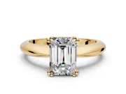 Solitaire Engagement Ring Setting for Emerald Cut Center with Reverse Tapered Band and Prong Head in Yellow Gold