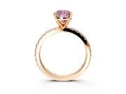 Solitaire Engagement Ring Setting for Fancy Pink Cushion Cut Center with Fine Pave Band and Claw Prong Head in Rose Gold