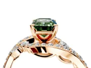 Solitaire Engagement Ring Setting for Fancy Green Emerald Cut Center with Pave Bypass Twist Band and Prong Head in Rose Gold