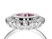 Halo Engagement Ring Setting for Fancy Pink Round Cut Center with Milgrain Bezel Rim, Plain Band and Prong Head in White Gold