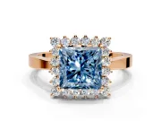 Starburst Halo Engagement Ring Setting for Fancy Blue Princess Cut Center with Flat Cathedral Band and Prong Head in Rose Gold