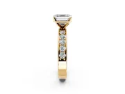 Solitaire Engagement Ring Setting for Asscher Cut Center with Channel-Set Accents and Prong Head in Yellow Gold