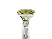 Solitaire Engagement Ring Setting for Fancy Yellow Emerald Cut Center with Channel Baguette Band and Prong Head in Platinum