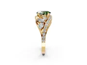 Halo Engagement Ring Setting for Fancy Green Oval Center with Marquise and Pave Bypass Band and Prong Head in Yellow Gold