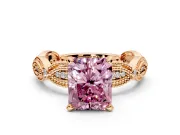 Solitaire Engagement Ring Setting for Fancy Pink Radiant Cut Center with Marquise Panel Band and Prong Head in Rose Gold