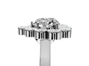 Cluster Halo Engagement Ring Setting for Heart-Shaped Center with Milgrain Bezel Accents and Prong Head in Sterling Silver
