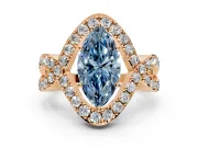 Halo Engagement Ring Setting for Fancy Blue Marquise Center with Pave Infinity Twist Band and Prong Head in Rose Gold