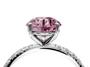 Solitaire Engagement Ring Setting for Fancy Pink Round Cut Center with Micro Pave Band and Prong Head in White Gold