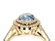 Double Halo Engagement Ring Setting for Fancy Blue Marquise Center with Narrow Pave Split Shank and Prong Head in Yellow Gold