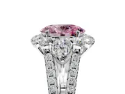 Halo Engagement Ring Setting for Fancy Pink Oval Center with Two-Strand Split Shank and Prong Head in Sterling Silver