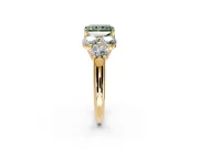 Cluster Engagement Ring Setting for Fancy Green Radiant Cut Center with Round Cut Accent Frame and Prong Head in Yellow Gold