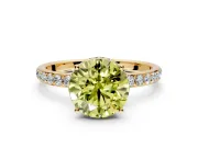 Hidden Halo Engagement Ring Setting for Fancy Yellow Round Cut Center with Pave Band and Prong Head in Yellow Gold