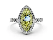 Accent Halo Engagement Ring Setting for Fancy Yellow Marquise Center with Full-Length Pave Band and Prong Head in Platinum