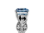 Leaf Engagement Ring Setting for Fancy Blue Asscher Cut Center with Milgrain Accent Band and Prong Head in White Gold