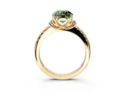 Paired Accent Engagement Ring Setting for Fancy Green Round Cut Center with Pave Band and Prong Head in Yellow Gold