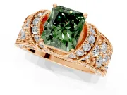 Pave Engagement Ring Setting for Fancy Green Radiant Cut Center with Curved Accent Rows, Openwork and Prong Head in Rose Gold