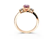 3 Stone Engagement Ring Setting for Fancy Pink Emerald Cut Center with Round Cut Side Accents and Prong Head in Rose Gold