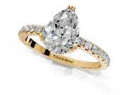 Solitaire Engagement Ring Setting for Pear-Shaped Center with Pave Band and Claw Prong Head in Yellow Gold