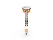 Solitaire Engagement Ring Setting for Asscher Cut Center with Milgrain-Framed Pave Band and Prong Head in Rose Gold