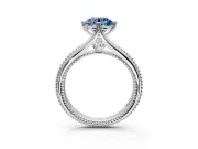 Solitaire Engagement Ring Setting for Fancy Blue Round Cut Center with Milgrain Cathedral Band and Prong Head in Sterling Silver
