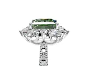 Floral Halo Engagement Ring Setting for Fancy Green Princess Cut Center with Pave Accents and Prong Head in White Gold