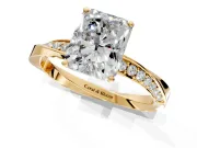 Side Accent Engagement Ring Setting for Radiant Cut Center with Accent Shoulders and Prong Head in Yellow Gold