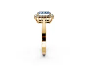 Starburst Halo Engagement Ring Setting for Fancy Blue Radiant Cut Center with Flat Cathedral Band and Prong Head in Yellow Gold