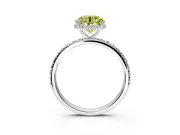 Hidden Halo Engagement Ring Setting for Fancy Yellow Round Cut Center with Pave Band and Prong Head in White Gold