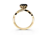 Solitaire Engagement Ring Setting for Fancy Black Heart-Shaped Center with Narrow Twist Pave Band and Prong Head in Yellow Gold