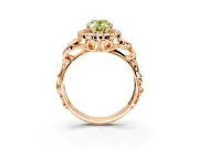 Halo Engagement Ring Setting for Fancy Yellow Oval Center with Open Scroll Shoulders and Prong Head in Rose Gold
