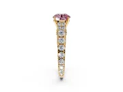 Solitaire Engagement Ring Setting for Fancy Pink Round Cut Center with Pave Cathedral Shoulders and Prong Head in Yellow Gold