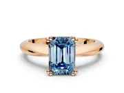 Solitaire Engagement Ring Setting for Fancy Blue Emerald Cut Center with Reverse Tapered Band and Prong Head in Rose Gold
