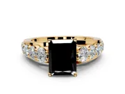 Solitaire Engagement Ring Setting for Fancy Black Radiant Cut Center with Graduated Shared Prongs and Prong Head in Yellow Gold