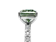 Solitaire Engagement Ring Setting for Fancy Green Princess Cut Center with Round Cut Pave Band and Prong Head in White Gold