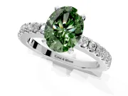 Solitaire Engagement Ring Setting for Fancy Green Oval Center with Single Row Accent Band and Prong Head in White Gold