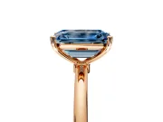 Solitaire Engagement Ring Setting for Fancy Blue Emerald Cut Center with Straight Thin Band and Prong Head in Rose Gold